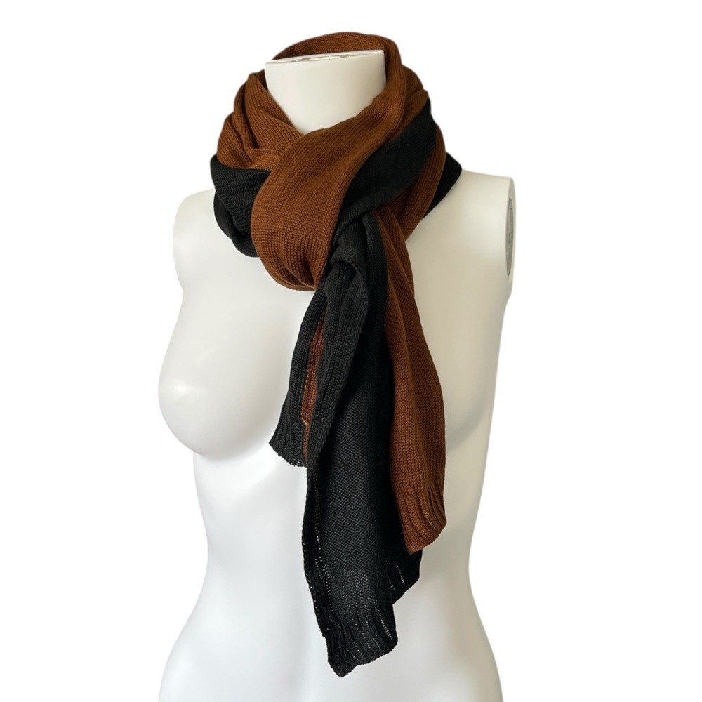 Summersalt Two Tone Black and Brown Knit Scarf Neutral Classic